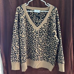Old Navy Women's Leopard-Print V-Neck Sweater - Tan & Black